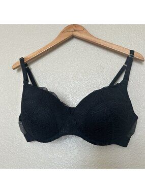 Lively Lace No-Wire Push-Up Bra Women's Size 38C Jet Black Wireless Padded